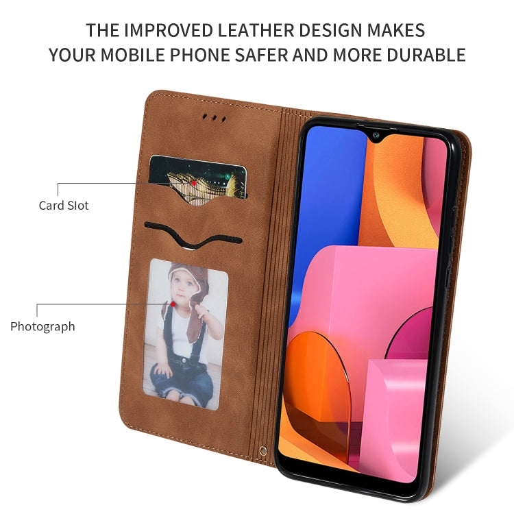 For Galaxy A20S Retro Skin Feel Business Magnetic Horizontal Flip Leather Case