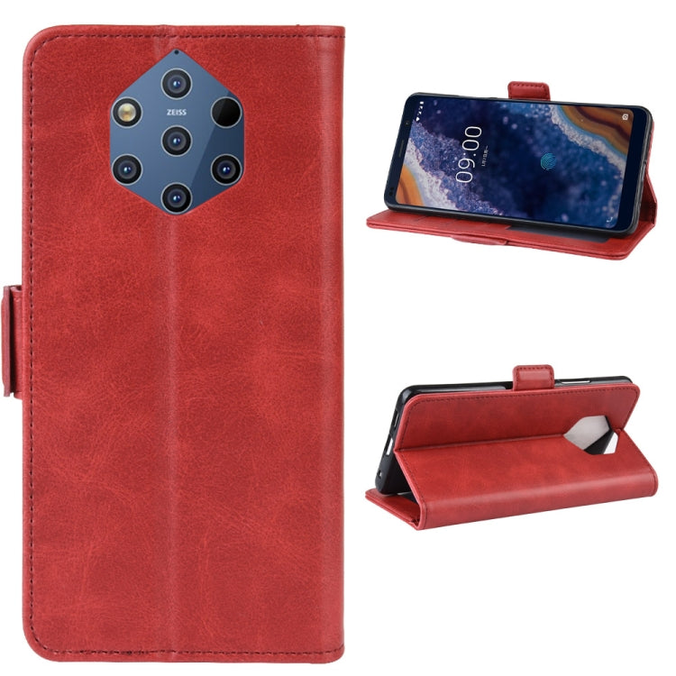For Nokia 9 PureView Double Buckle Crazy Horse Business Mobile Phone Holster with Card Wallet Bracket Function