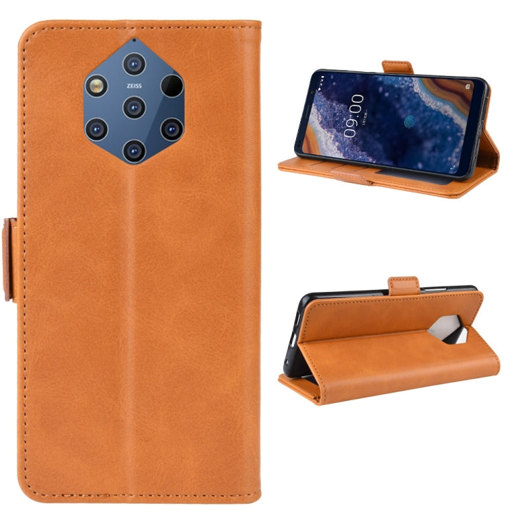 For Nokia 9 PureView Double Buckle Crazy Horse Business Mobile Phone Holster with Card Wallet Bracket Function