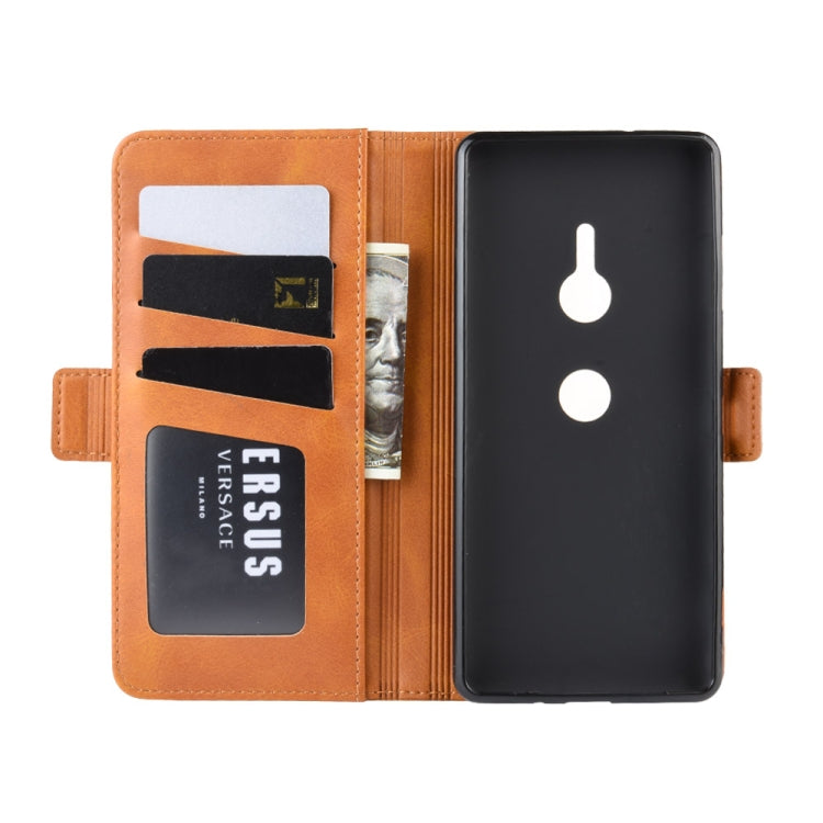 For Sony Xperia XZ3 Double Buckle Crazy Horse Business Mobile Phone Holster with Card Wallet Bracket Function