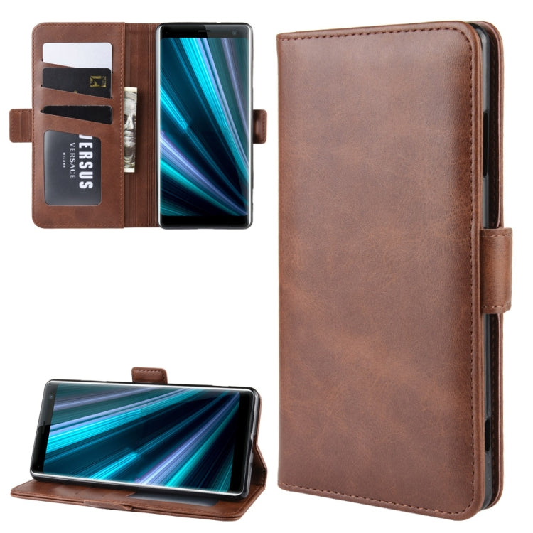 For Sony Xperia XZ3 Double Buckle Crazy Horse Business Mobile Phone Holster with Card Wallet Bracket Function