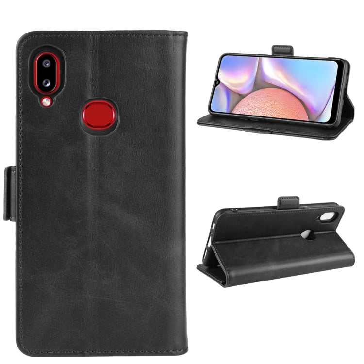 For Galaxy A10S Double Buckle Crazy Horse Business Mobile Phone Holster with Card Wallet Bracket Function