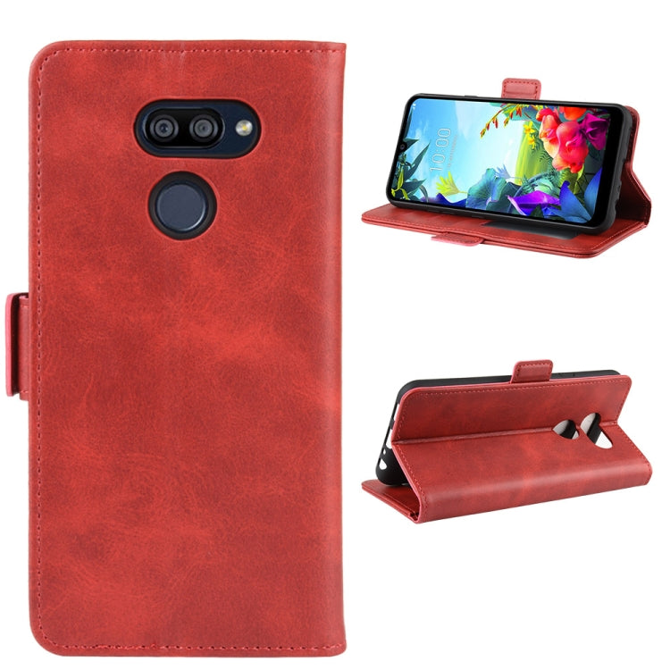 For LG K40S Double Buckle Crazy Horse Business Mobile Phone Holster with Card Wallet Bracket Function