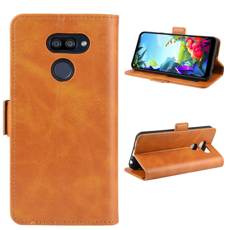 For LG K40S Double Buckle Crazy Horse Business Mobile Phone Holster with Card Wallet Bracket Function