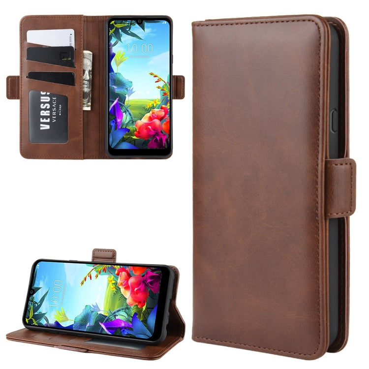 For LG K40S Double Buckle Crazy Horse Business Mobile Phone Holster with Card Wallet Bracket Function