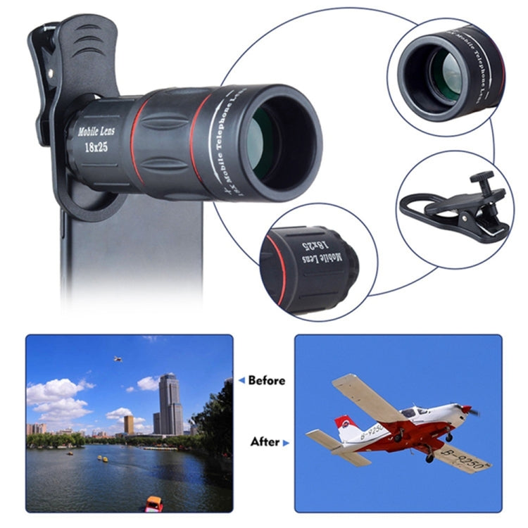 DSDZ-18XWYJ Cell Phone Lens Universal 18X Optical Zoom Lens Manual Telescope Lens with Clamp