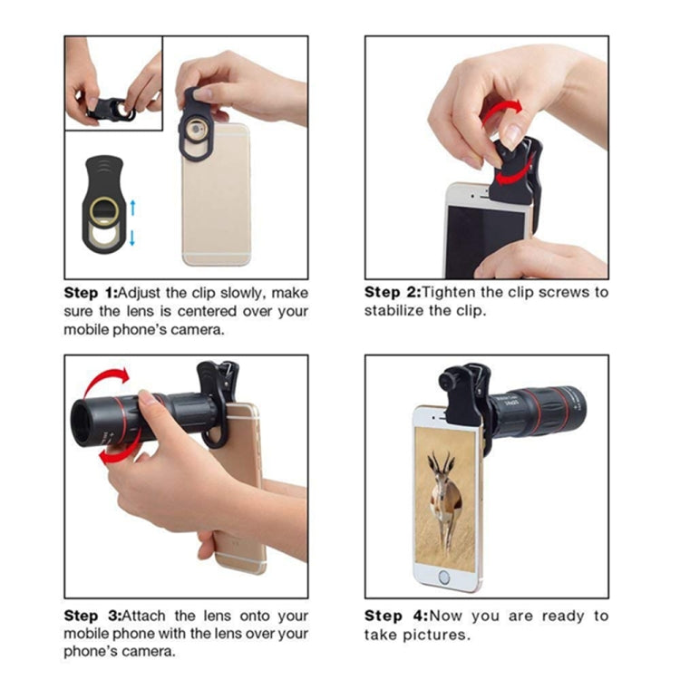 DSDZ-18XWYJ Cell Phone Lens Universal 18X Optical Zoom Lens Manual Telescope Lens with Clamp