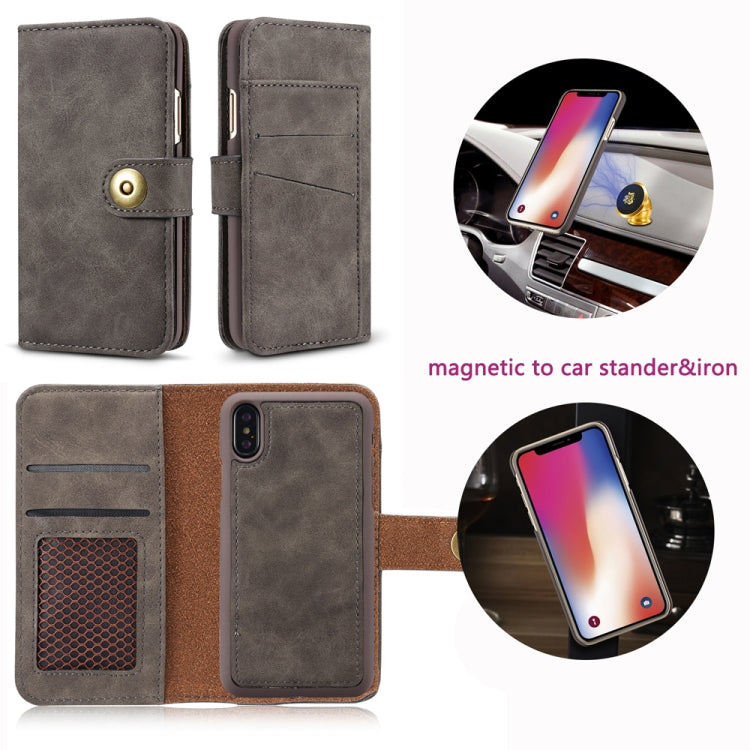 For iPhone X Retro Magnetic Detachable Horizontal Flip Leather Case with Card Slots & Wallet & Photo Frame