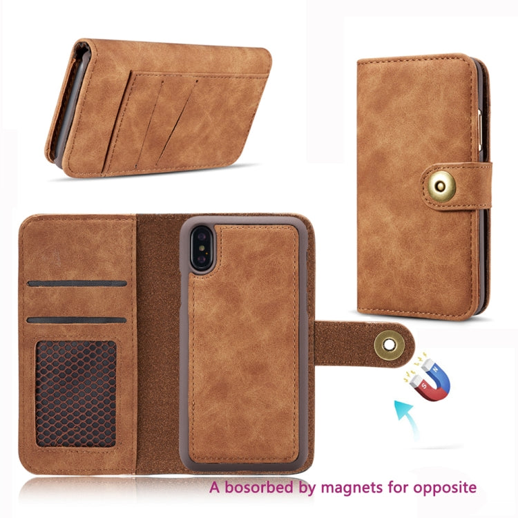 For iPhone X Retro Magnetic Detachable Horizontal Flip Leather Case with Card Slots & Wallet & Photo Frame