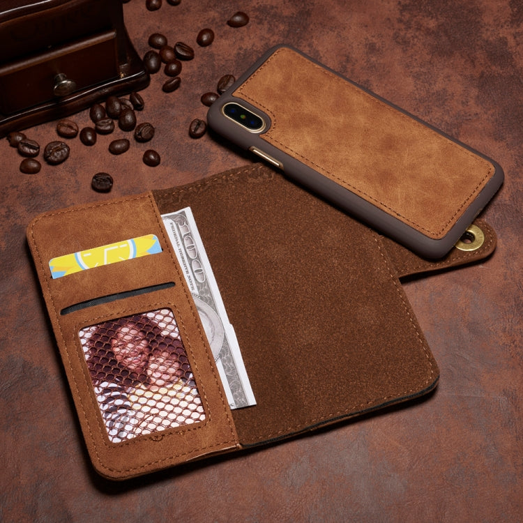 For iPhone X Retro Magnetic Detachable Horizontal Flip Leather Case with Card Slots & Wallet & Photo Frame