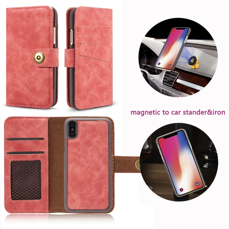 For iPhone X Retro Magnetic Detachable Horizontal Flip Leather Case with Card Slots & Wallet & Photo Frame