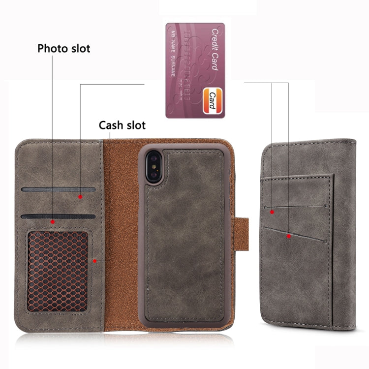 For iPhone XS Max Retro Magnetic Detachable Horizontal Flip Leather Case with Card Slots & Wallet & Photo Frame
