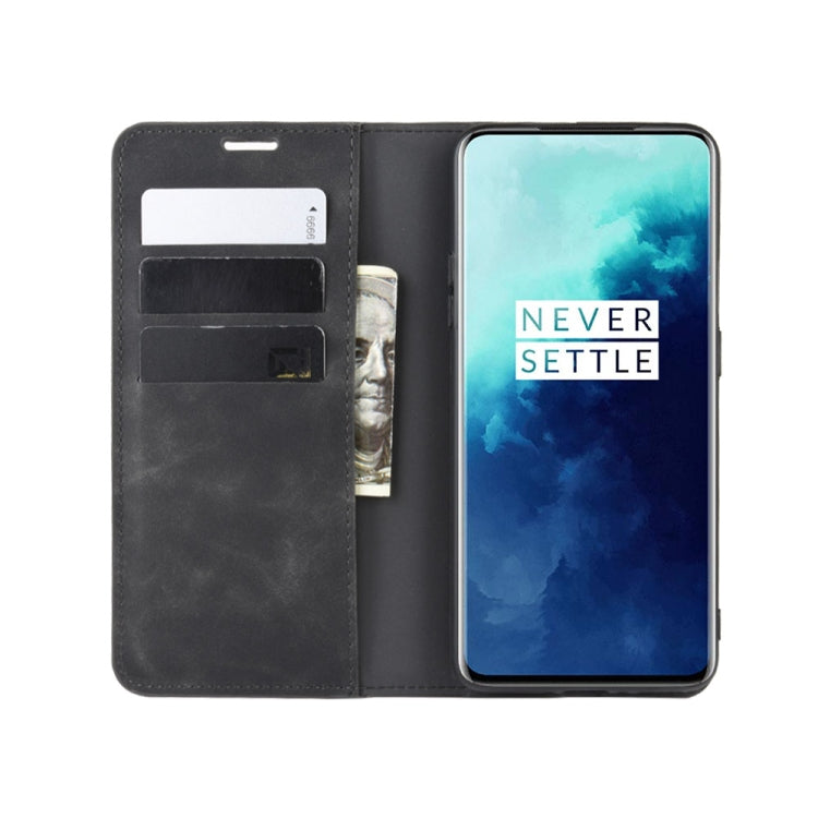 For OnePlus 7T Pro Retro-skin Business Magnetic Suction Leather Case with Purse-Bracket-Chuck