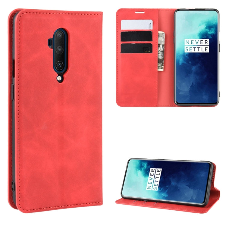 For OnePlus 7T Pro Retro-skin Business Magnetic Suction Leather Case with Purse-Bracket-Chuck