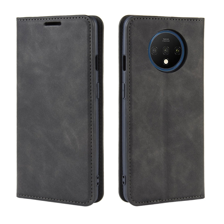 For OnePlus 7T Retro-skin Business Magnetic Suction Leather Case with Purse-Bracket-Chuck