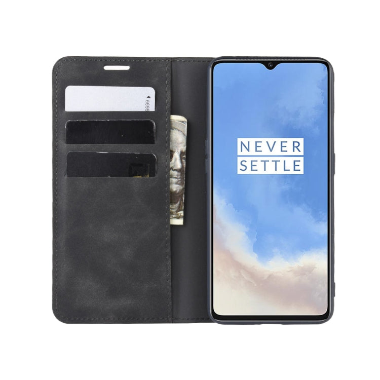 For OnePlus 7T Retro-skin Business Magnetic Suction Leather Case with Purse-Bracket-Chuck
