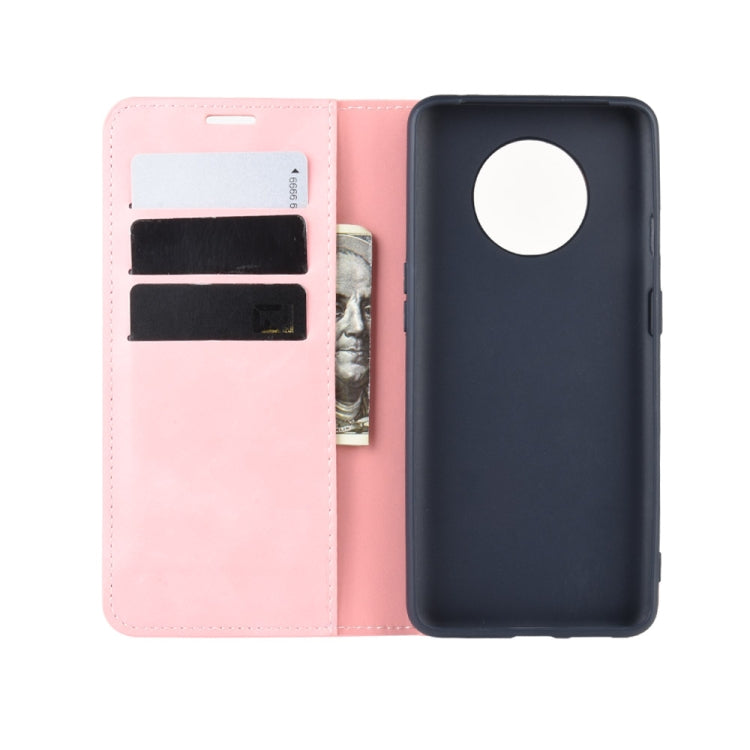 For OnePlus 7T Retro-skin Business Magnetic Suction Leather Case with Purse-Bracket-Chuck