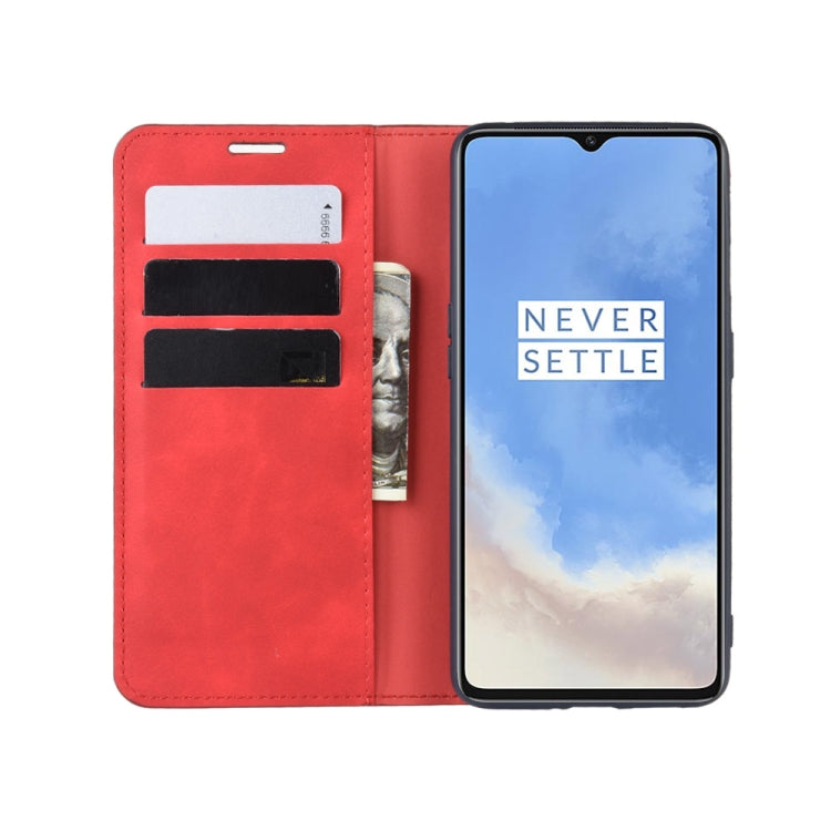 For OnePlus 7T Retro-skin Business Magnetic Suction Leather Case with Purse-Bracket-Chuck