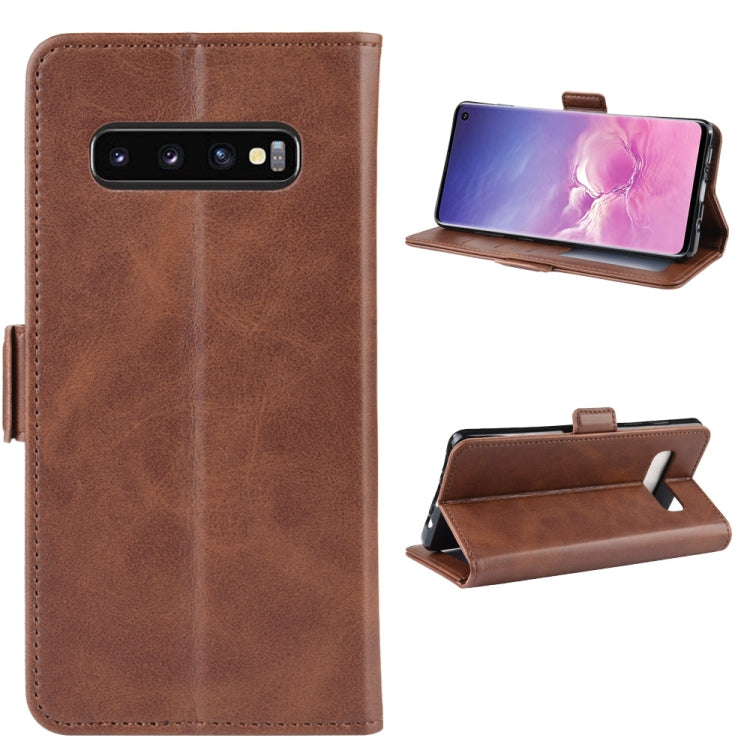 For Galaxy S10 Double Buckle Crazy Horse Business Mobile Phone Holster with Card Wallet Bracket Function