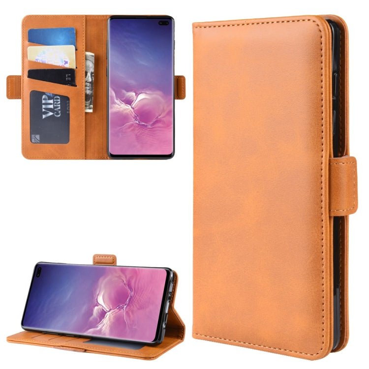 For Galaxy S10 Plus Double Buckle Crazy Horse Business Mobile Phone Holster with Card Wallet Bracket Function