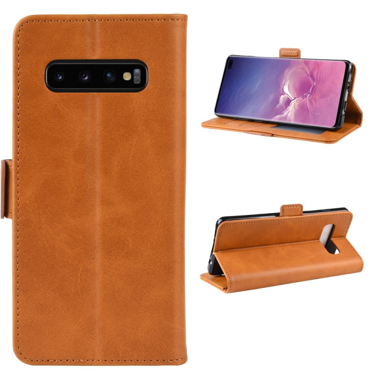 For Galaxy S10 Plus Double Buckle Crazy Horse Business Mobile Phone Holster with Card Wallet Bracket Function