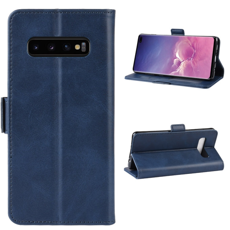 For Galaxy S10 Plus Double Buckle Crazy Horse Business Mobile Phone Holster with Card Wallet Bracket Function