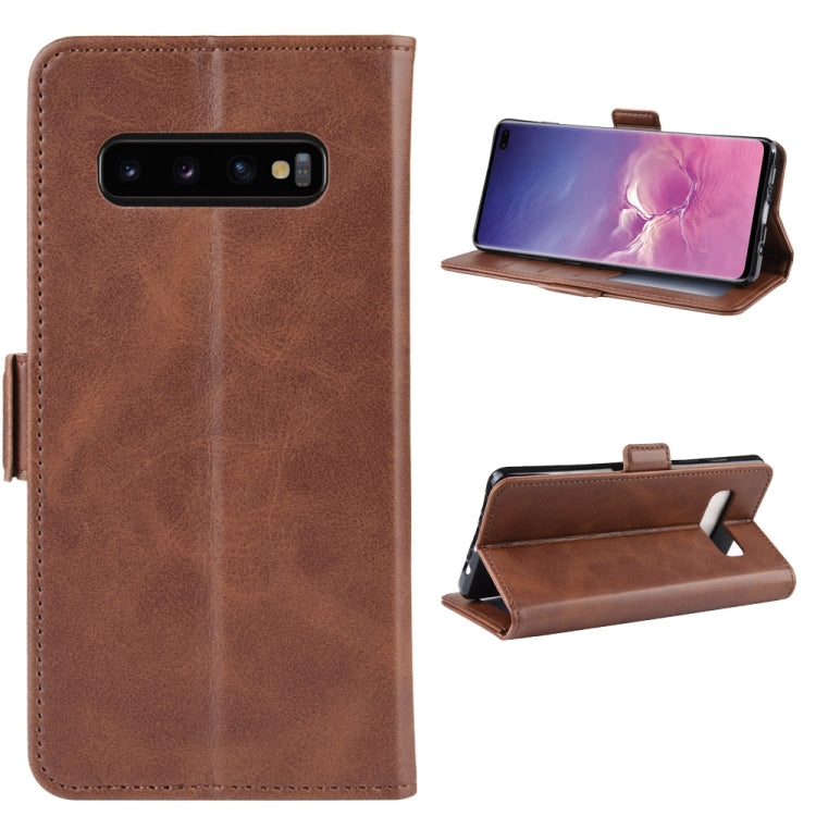 For Galaxy S10 Plus Double Buckle Crazy Horse Business Mobile Phone Holster with Card Wallet Bracket Function