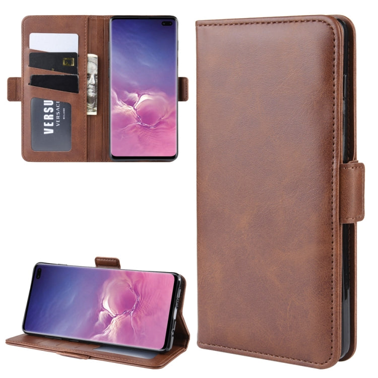 For Galaxy S10 Plus Double Buckle Crazy Horse Business Mobile Phone Holster with Card Wallet Bracket Function