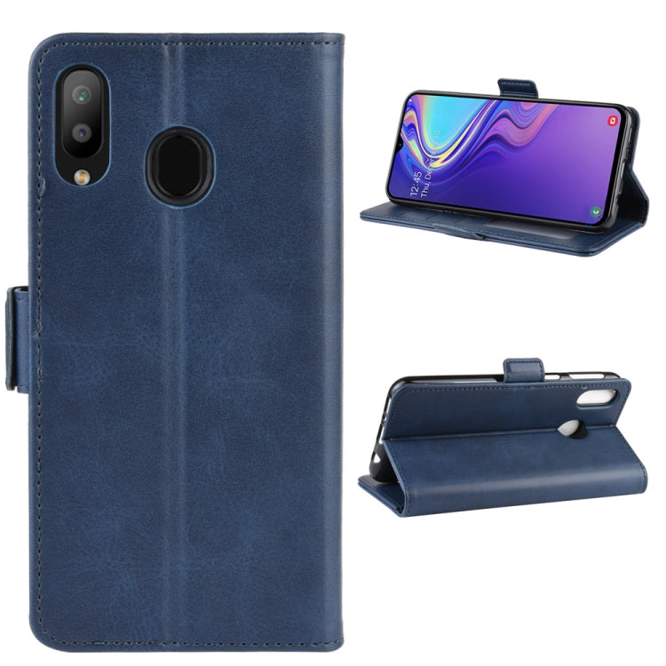 For Galaxy M20 Double Buckle Crazy Horse Business Leather Case with Card Slot & Wallet & Holder