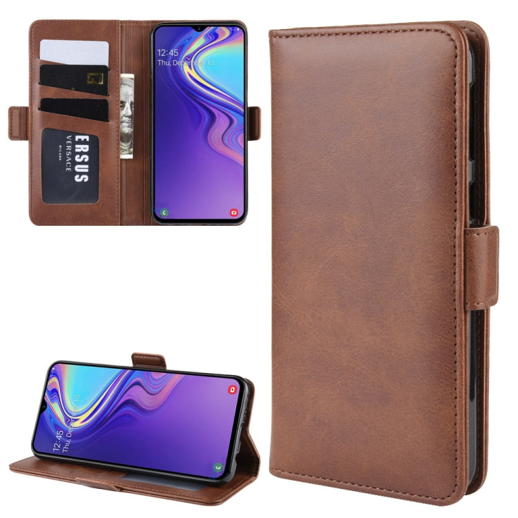 For Galaxy M20 Double Buckle Crazy Horse Business Leather Case with Card Slot & Wallet & Holder