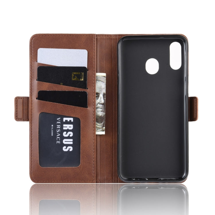 For Galaxy M20 Double Buckle Crazy Horse Business Leather Case with Card Slot & Wallet & Holder