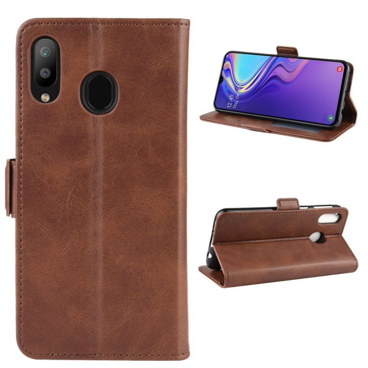 For Galaxy M20 Double Buckle Crazy Horse Business Leather Case with Card Slot & Wallet & Holder