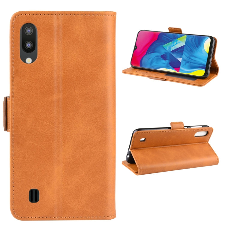 For Galaxy M10 Double Buckle Crazy Horse Business Mobile Phone Holster with Card Wallet Bracket Function