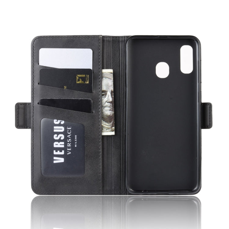 For Galaxy A30/A20 Double Buckle Crazy Horse Business Mobile Phone Holster with Card Wallet Bracket Function