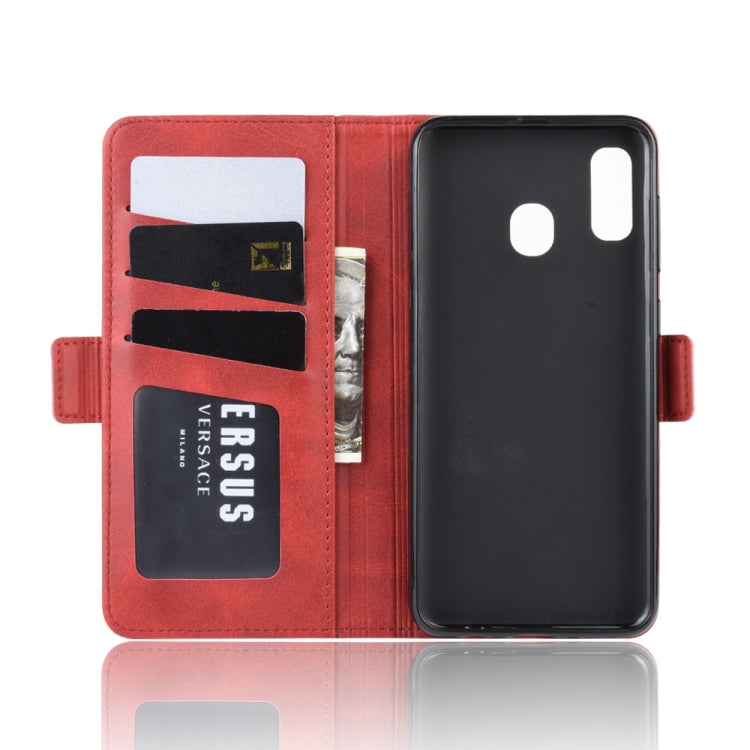 For Galaxy A30/A20 Double Buckle Crazy Horse Business Mobile Phone Holster with Card Wallet Bracket Function