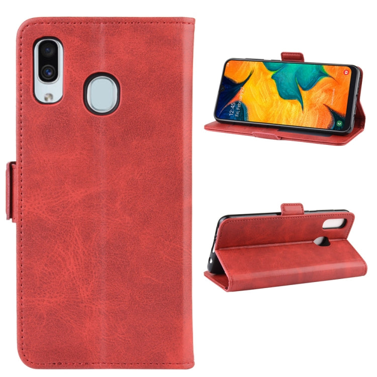 For Galaxy A30/A20 Double Buckle Crazy Horse Business Mobile Phone Holster with Card Wallet Bracket Function