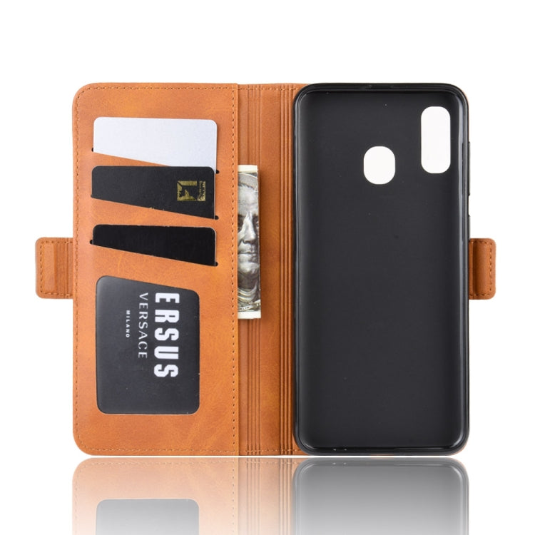 For Galaxy A30/A20 Double Buckle Crazy Horse Business Mobile Phone Holster with Card Wallet Bracket Function