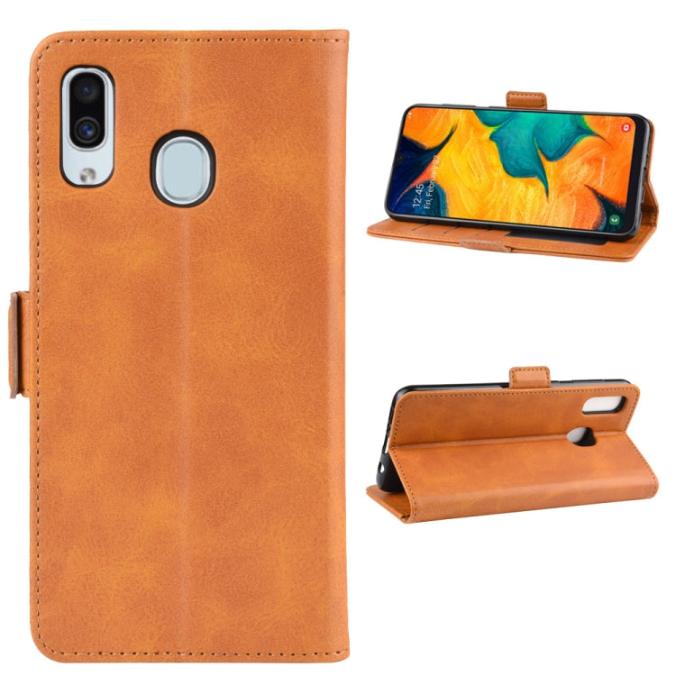 For Galaxy A30/A20 Double Buckle Crazy Horse Business Mobile Phone Holster with Card Wallet Bracket Function