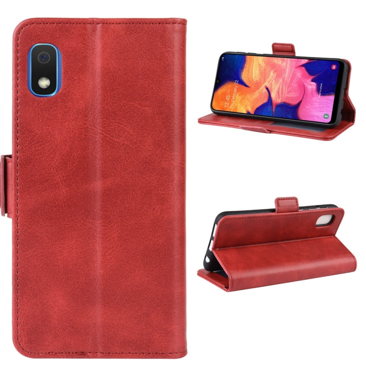 For Galaxy A10e Double Buckle Crazy Horse Business Mobile Phone Holster with Card Wallet Bracket Function