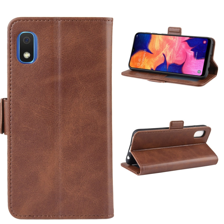 For Galaxy A10e Double Buckle Crazy Horse Business Mobile Phone Holster with Card Wallet Bracket Function