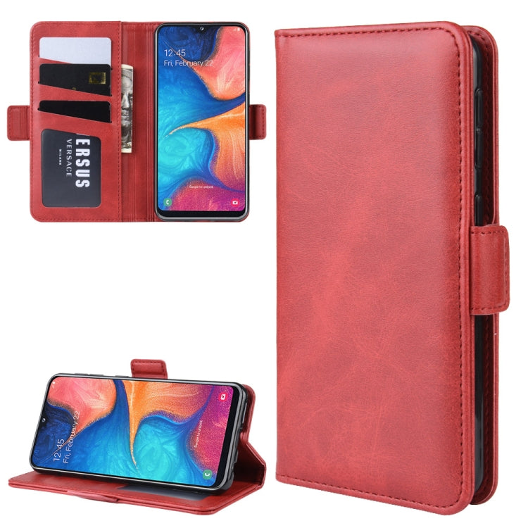 For Galaxy A20e Double Buckle Crazy Horse Business Mobile Phone Holster with Card Wallet Bracket Function