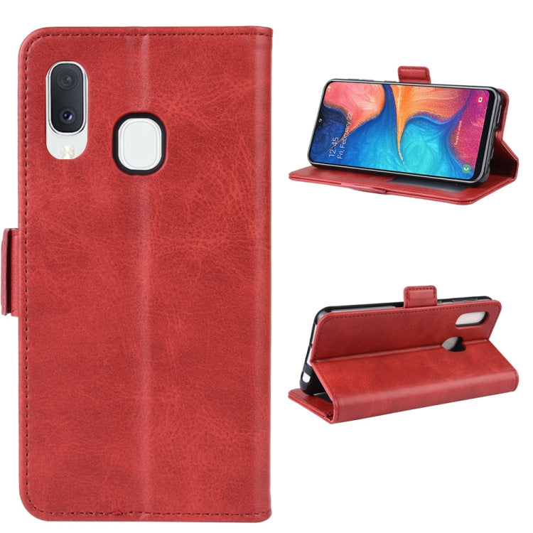 For Galaxy A20e Double Buckle Crazy Horse Business Mobile Phone Holster with Card Wallet Bracket Function