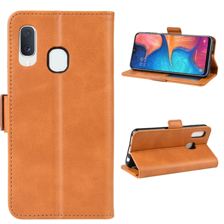 For Galaxy A20e Double Buckle Crazy Horse Business Mobile Phone Holster with Card Wallet Bracket Function