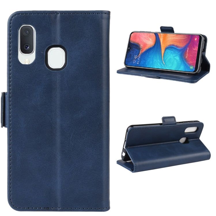 For Galaxy A20e Double Buckle Crazy Horse Business Mobile Phone Holster with Card Wallet Bracket Function