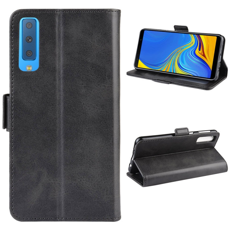 For Galaxy A7 2018 Double Buckle Crazy Horse Business Mobile Phone Holster with Card Wallet Bracket Function