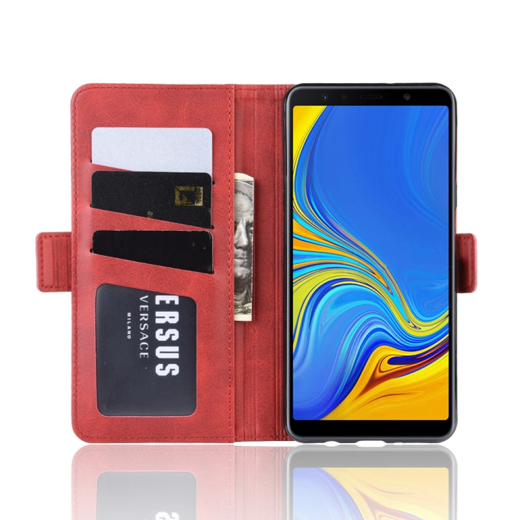 For Galaxy A7 2018 Double Buckle Crazy Horse Business Mobile Phone Holster with Card Wallet Bracket Function