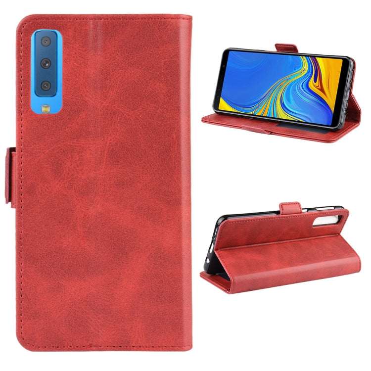 For Galaxy A7 2018 Double Buckle Crazy Horse Business Mobile Phone Holster with Card Wallet Bracket Function