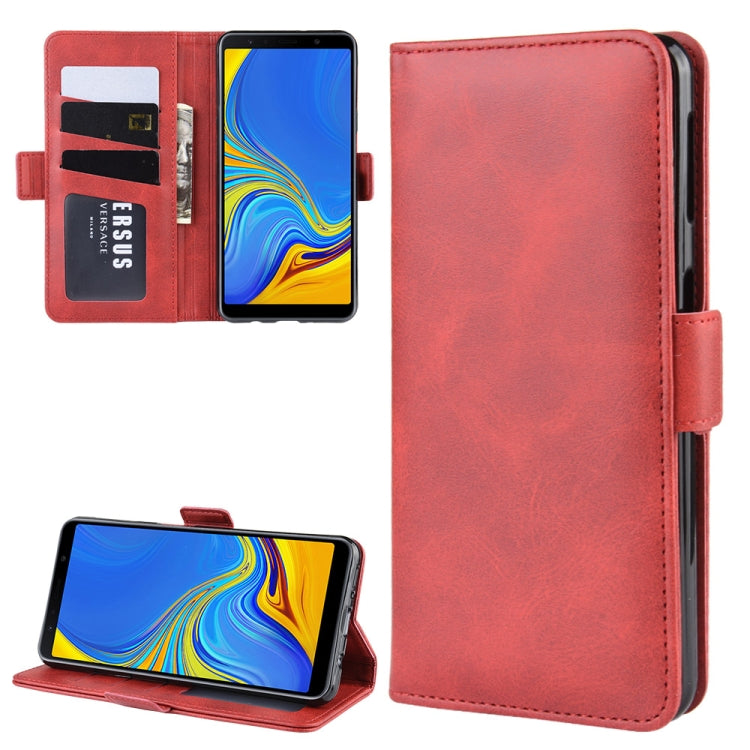 For Galaxy A7 2018 Double Buckle Crazy Horse Business Mobile Phone Holster with Card Wallet Bracket Function