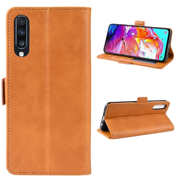 For Galaxy A70 Double Buckle Crazy Horse Business Mobile Phone Holster with Card Wallet Bracket Function