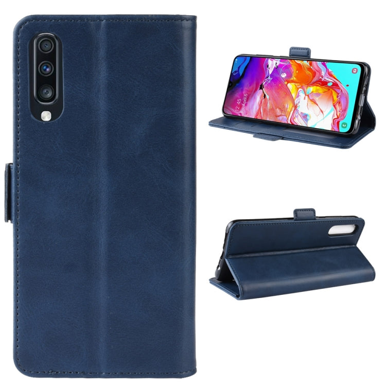 For Galaxy A70 Double Buckle Crazy Horse Business Mobile Phone Holster with Card Wallet Bracket Function